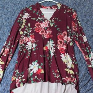Burgundy Floral Long Sleeve Women's Top